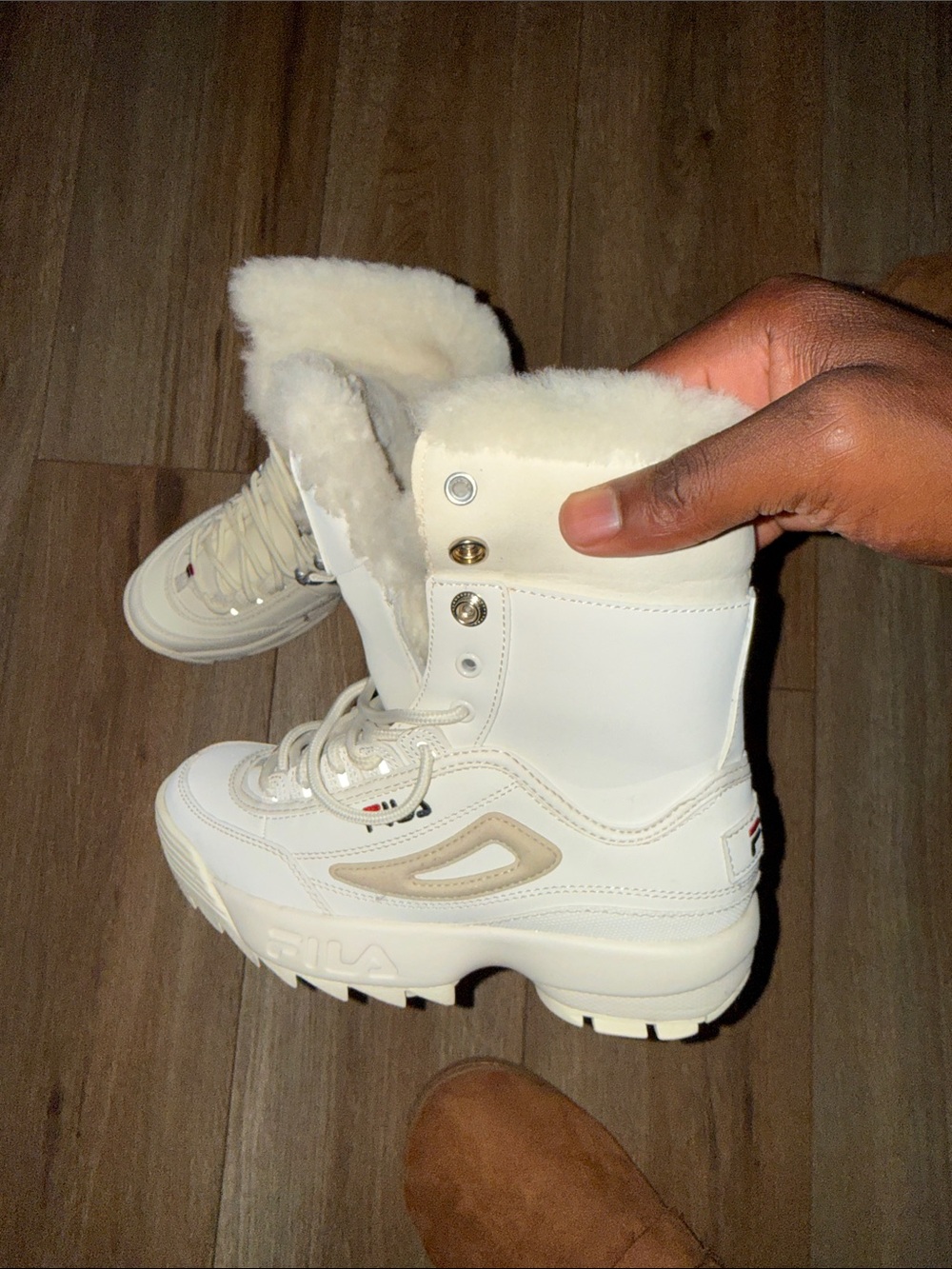 Fila Women's Cream/White Faux Shearling Winter Boots
